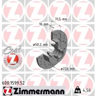 Jeu de 2 disques de frein arrière ZIMMERMANN 600.1599.52