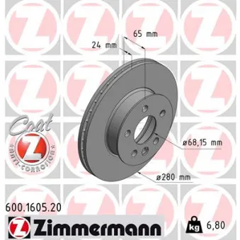 Jeu de 2 disques de frein avant ZIMMERMANN OEM 701615301A