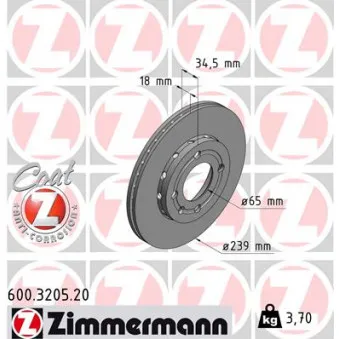 ZIMMERMANN 600.3205.20 - Jeu de 2 disques de frein avant