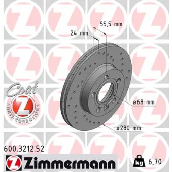 ZIMMERMANN 600.3212.52 - Jeu de 2 disques de frein avant