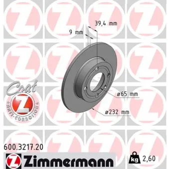 Jeu de 2 disques de frein arrière ZIMMERMANN 600.3217.20