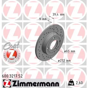 ZIMMERMANN 600.3217.52 - Jeu de 2 disques de frein arrière