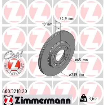 ZIMMERMANN 600.3218.20 - Jeu de 2 disques de frein avant