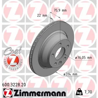 Jeu de 2 disques de frein arrière ZIMMERMANN OEM 7L6615601G