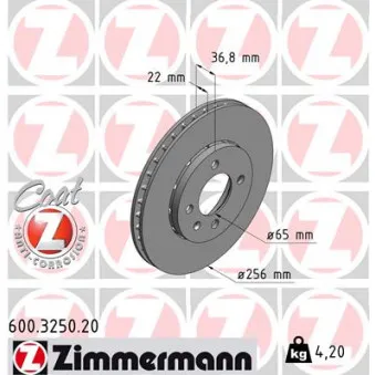 ZIMMERMANN 600.3250.20 - Jeu de 2 disques de frein avant