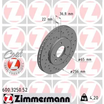 ZIMMERMANN 600.3250.52 - Jeu de 2 disques de frein avant