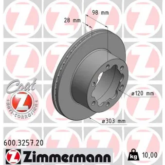 Jeu de 2 disques de frein arrière ZIMMERMANN 600.3257.20