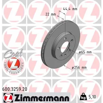 Jeu de 2 disques de frein avant ZIMMERMANN OEM 24.0122-0312.1