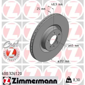 ZIMMERMANN 600.3261.20 - Jeu de 2 disques de frein avant