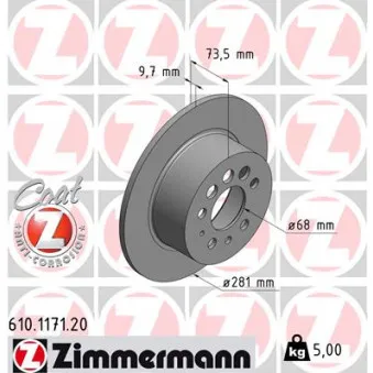 Jeu de 2 disques de frein arrière ZIMMERMANN OEM BS3121