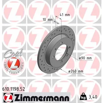 Jeu de 2 disques de frein arrière ZIMMERMANN OEM 30872940