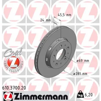 ZIMMERMANN 610.3700.20 - Jeu de 2 disques de frein avant