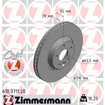 ZIMMERMANN 610.3711.20 - Jeu de 2 disques de frein avant