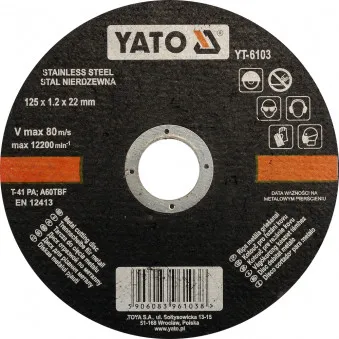 YATO YT-6103 - Disque à couper l'acier inoxydable 125 x 1.2 x 22 mm
