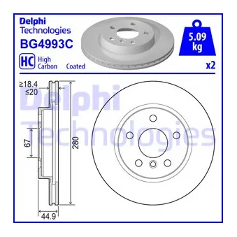 DELPHI BG4993C - Jeu de 2 disques de frein avant