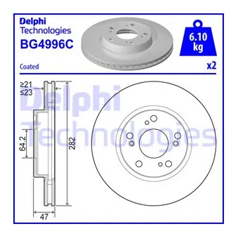 DELPHI BG4996C - Jeu de 2 disques de frein avant