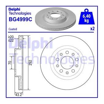 DELPHI BG4999C - Jeu de 2 disques de frein arrière