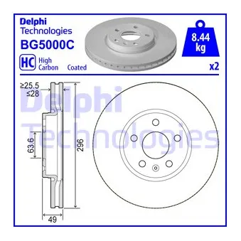 DELPHI BG5000C - Jeu de 2 disques de frein avant