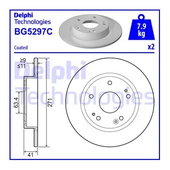 DELPHI BG5297C - Jeu de 2 disques de frein arrière