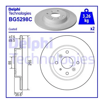 DELPHI BG5298C - Jeu de 2 disques de frein arrière