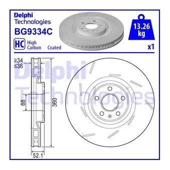 DELPHI BG9334C - Disque de frein avant droit