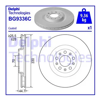 DELPHI BG9336C - Jeu de 2 disques de frein avant