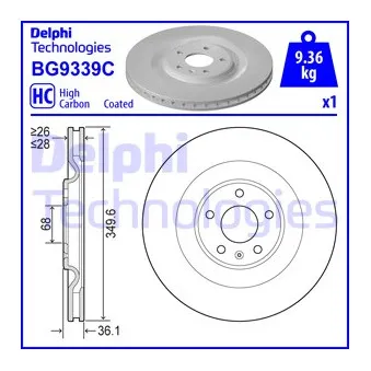 DELPHI BG9339C - Jeu de 2 disques de frein arrière