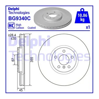 DELPHI BG9340C - Jeu de 2 disques de frein avant