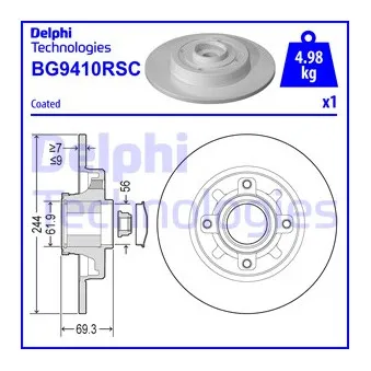DELPHI BG9410RSC - Jeu de 2 disques de frein arrière