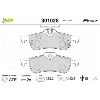 Jeu de 4 plaquettes de frein arrière VALEO OEM 04466YZZE6