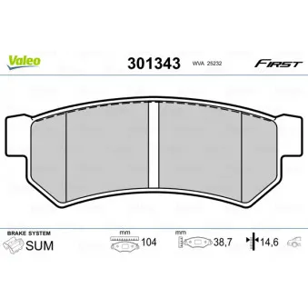 Jeu de 4 plaquettes de frein arrière VALEO OEM 96800089