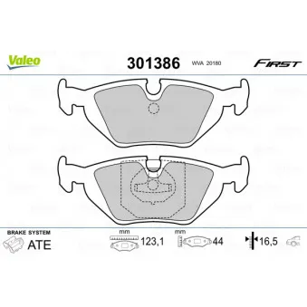 Jeu de 4 plaquettes de frein arrière VALEO 301386