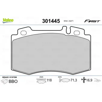 Jeu de 4 plaquettes de frein avant VALEO OEM A0064201220