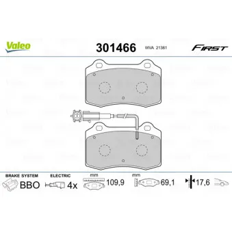 VALEO 301466 - Jeu de 4 plaquettes de frein avant