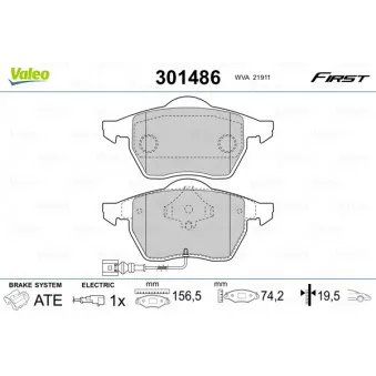 Jeu de 4 plaquettes de frein avant VALEO OEM 1J0698151K
