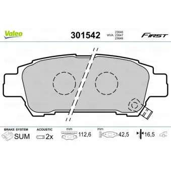 VALEO 301542 - Jeu de 4 plaquettes de frein arrière