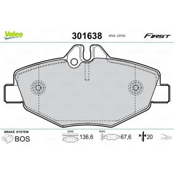 Jeu de 4 plaquettes de frein avant VALEO OEM A0044208720