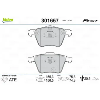 VALEO 301657 - Jeu de 4 plaquettes de frein avant