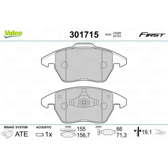 VALEO 301715 - Jeu de 4 plaquettes de frein avant