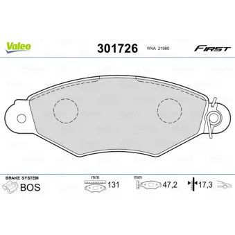 Jeu de 4 plaquettes de frein avant VALEO 301726 pour RENAULT KANGOO 1.2 BiFuel - 58cv