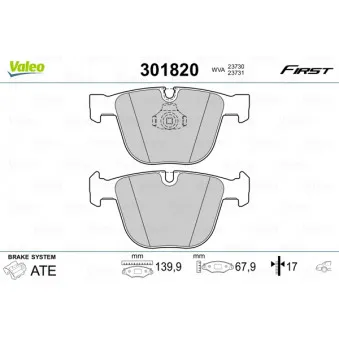 VALEO 301820 - Jeu de 4 plaquettes de frein arrière