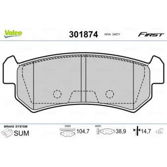 VALEO 301874 - Jeu de 4 plaquettes de frein arrière