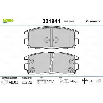 VALEO 301941 - Jeu de 4 plaquettes de frein arrière