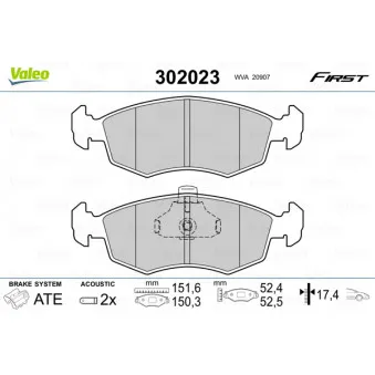 Jeu de 4 plaquettes de frein avant VALEO OEM 77363496