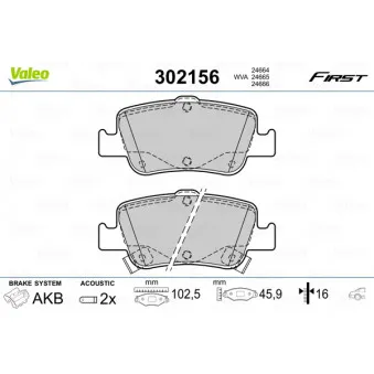 VALEO 302156 - Jeu de 4 plaquettes de frein arrière