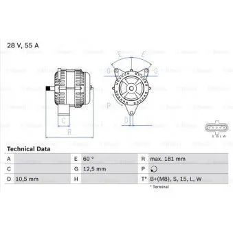 Alternateur BOSCH 0 986 042 580 pour MAN M 2000 M 25,284 MNLC, MNLLC, MNLRC, MNLLRC, MVLC - 280cv