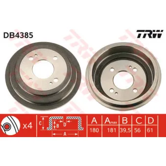 Tambour de frein TRW DB4385 pour HONDA JAZZ 1.4 iDSI - 83cv