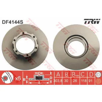 Jeu de 2 disques de frein avant TRW DF4144S pour MERCEDES-BENZ VARIO 612 D - 122cv