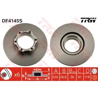 Jeu de 2 disques de frein avant TRW DF4145S pour MERCEDES-BENZ VARIO 613 D. 614 D - 129cv