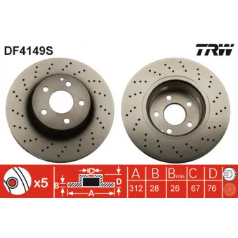 TRW DF4149S - Jeu de 2 disques de frein avant